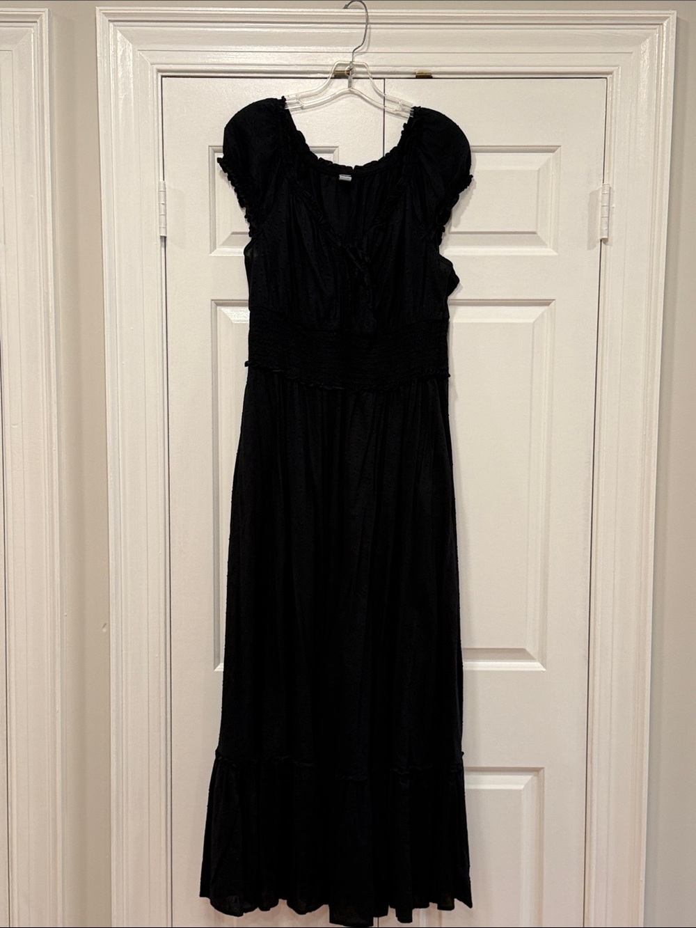 Old Navy Black Embroidered puff sleeve Tiered Maxi Dress peasant